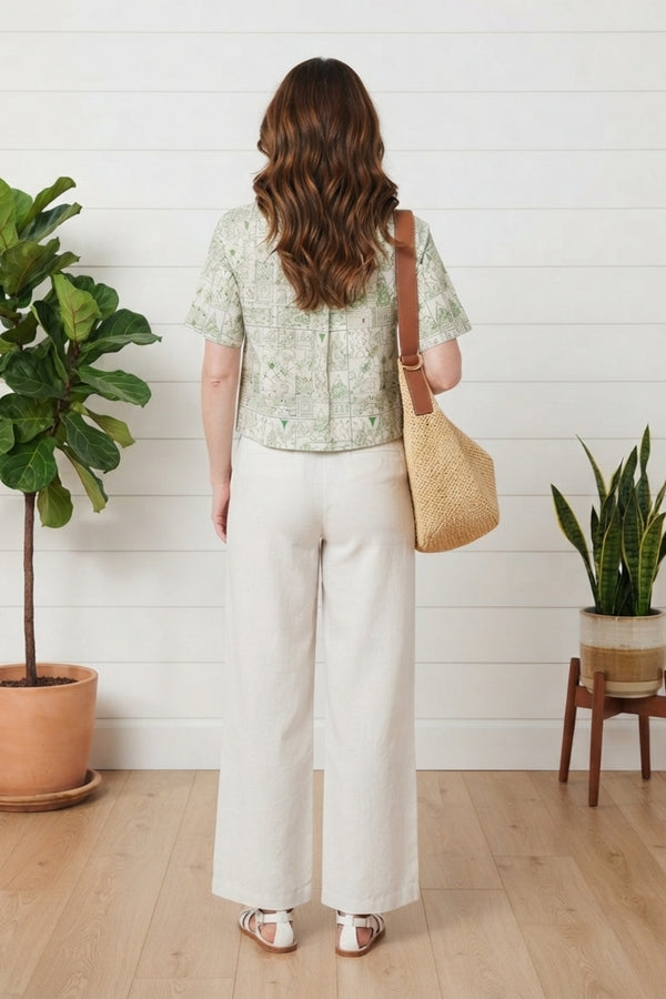 Embroidered Short Sleeve Cropped Shirt| GREEN