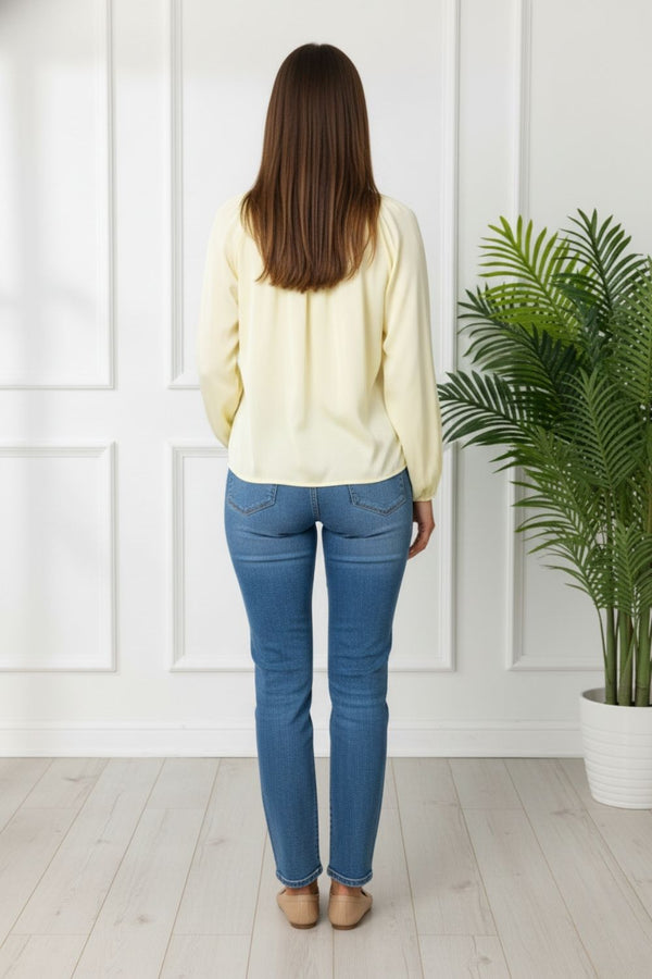 Tie Neck Long Sleeve Floaty Ruched Shirt