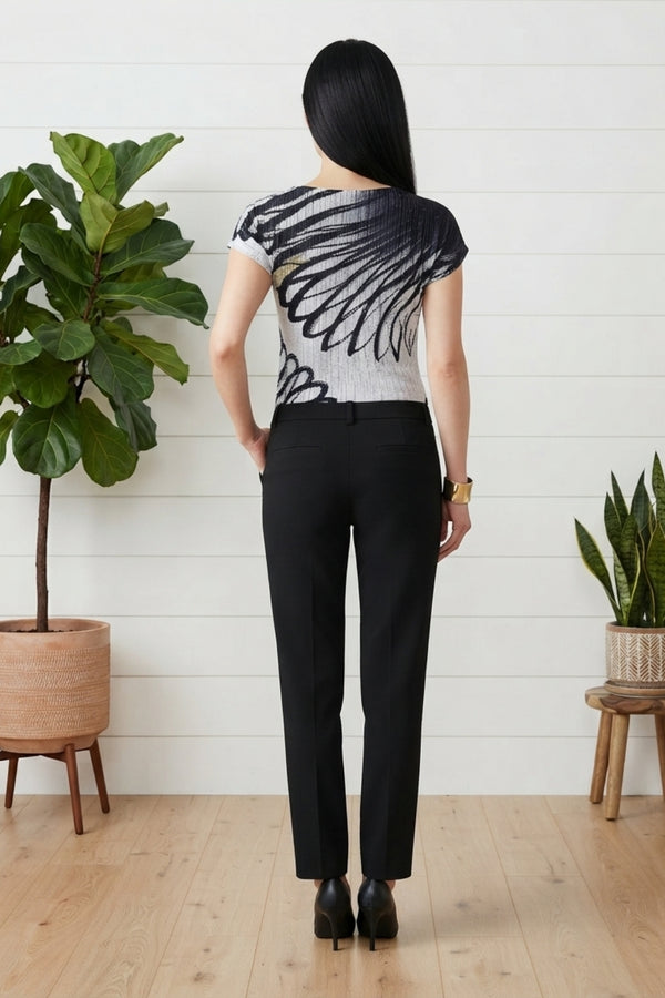 Abstract Pleat Texture Short Sleeve Top| MULTI BLACK