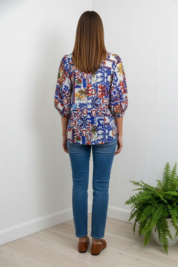 Abstract 1/2 Puff Sleeve Boxy Shirt