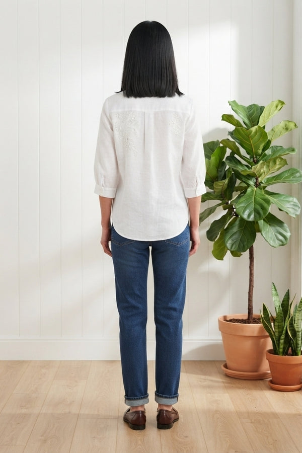 Sequin Embellished 3/4 Sleeve Shirt| WHITE