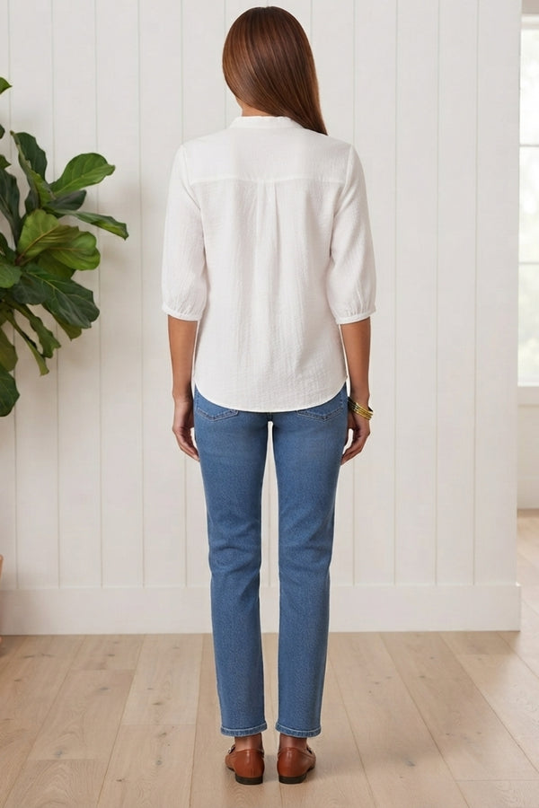 Floral Embellished 3/4 Sleeve Blouse| WHITE