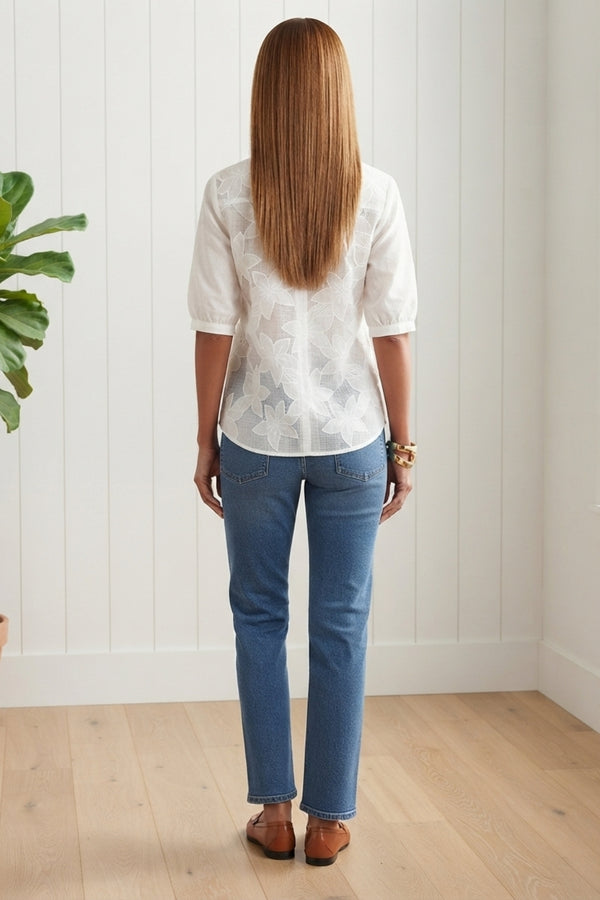Floral Textured 1/2 Sleeve Shirt| WHITE
