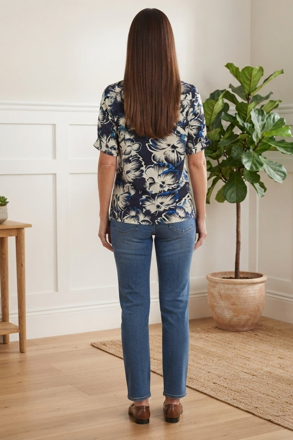 Floral Relaxed 1/2 Sleeve Blouse| MULTI_NAVY