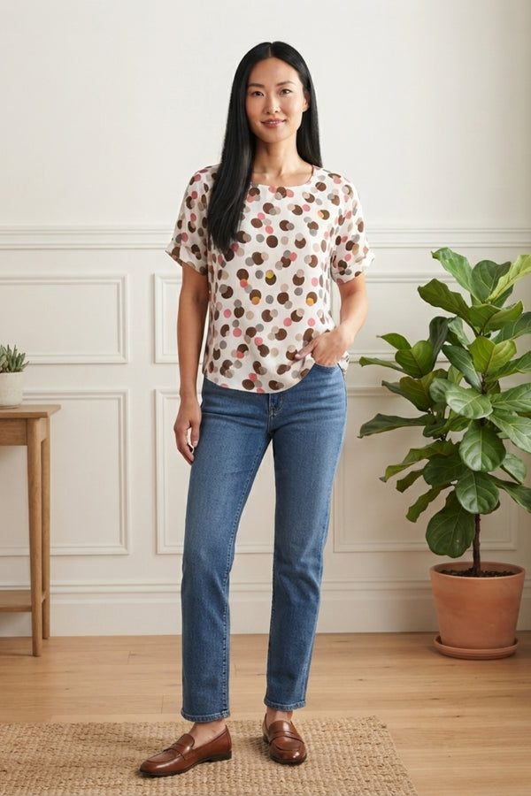 Polka Dot Print Short Sleeve Blouse| MULTI_WHITE