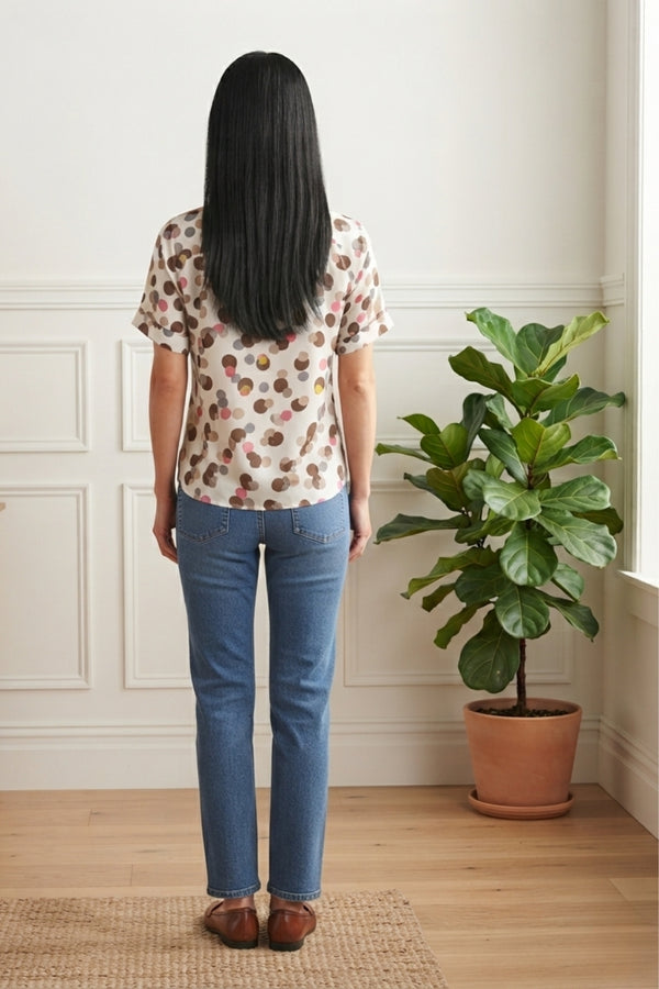 Polka Dot Print Short Sleeve Blouse| MULTI_WHITE