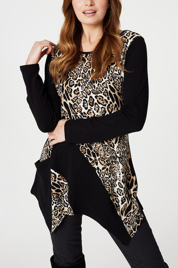 Multi black --Leopard Print Asymmetric Tunic