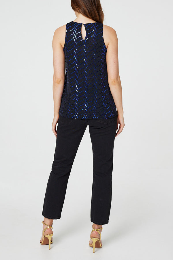 BLUE | Metallic Sleeveless Vest Top