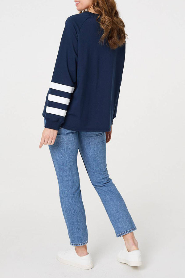 NAVY | Graphic Text Print Long Sleeve Jumper