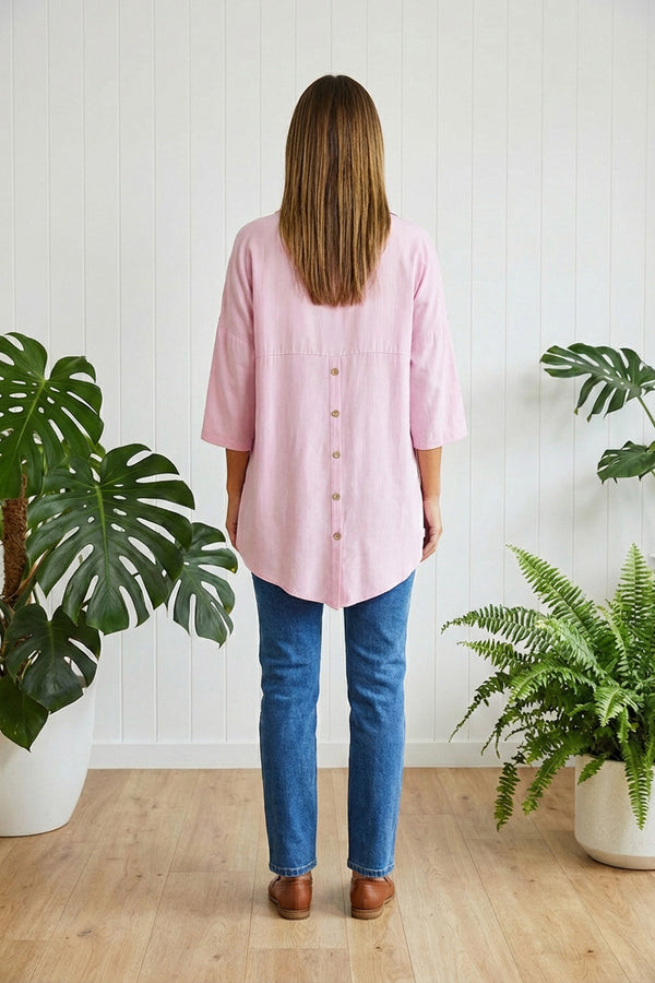 PINK | Button Detail Oversized Curve Hem Blouse
