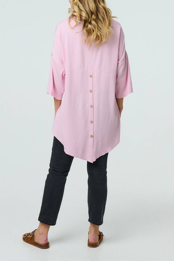 PINK | Button Detail Oversized Curve Hem Blouse