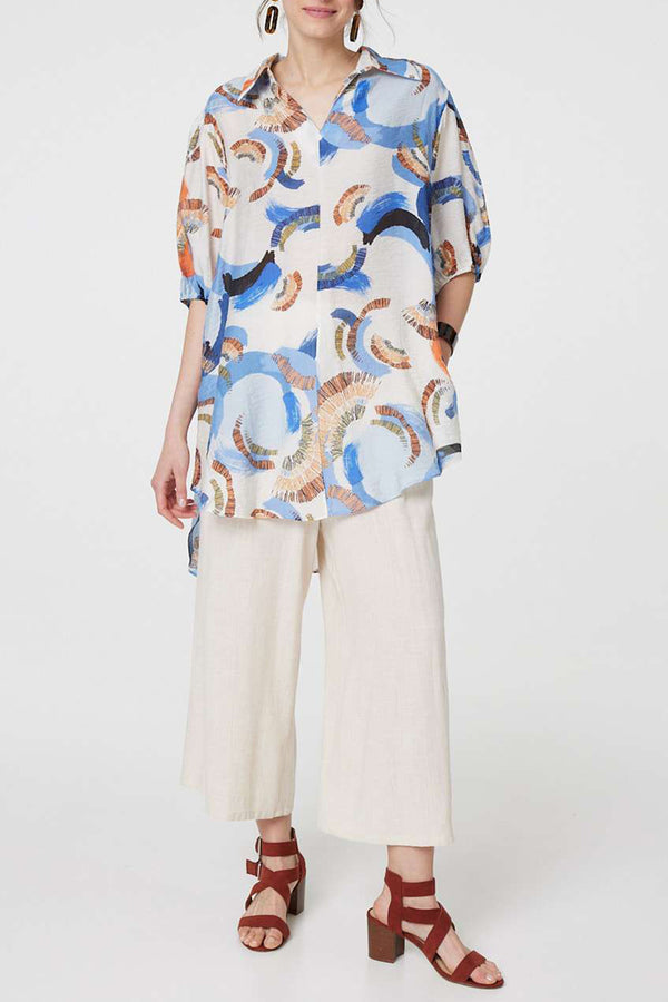 BLUE | Abstract Print Oversized Blouse Top