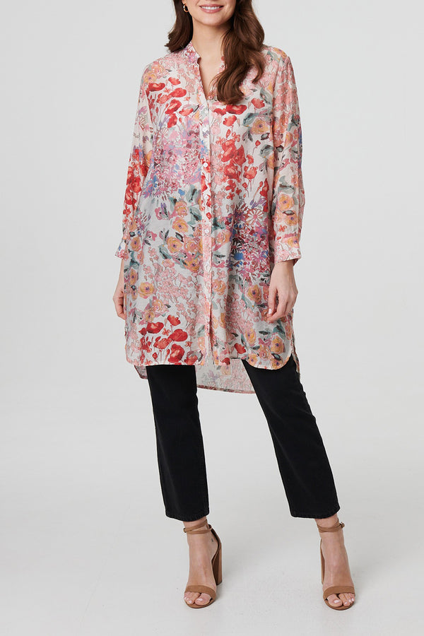 MULTI PINK | Floral Long Sleeve Tunic Shirt
