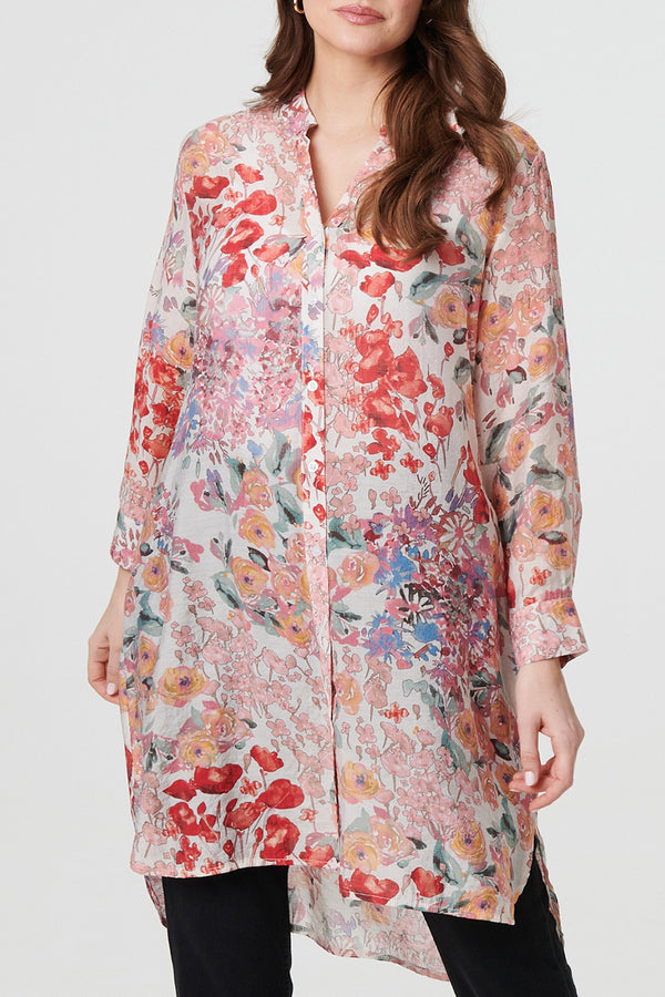 MULTI PINK | Floral Long Sleeve Tunic Shirt