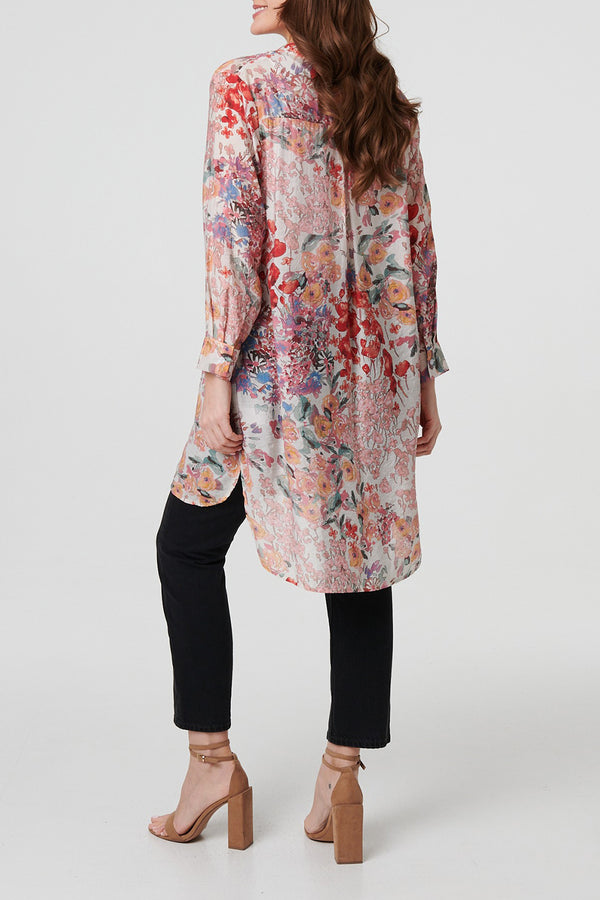 MULTI PINK | Floral Long Sleeve Tunic Shirt