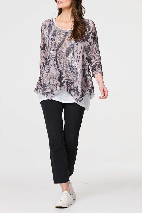 BEIGE | Animal Print Layered Hanky Hem Tunic