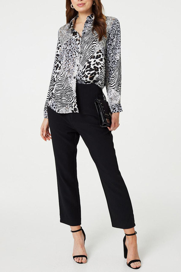 BLACK AND WHITE | Animal Print Long Sleeve Shirt