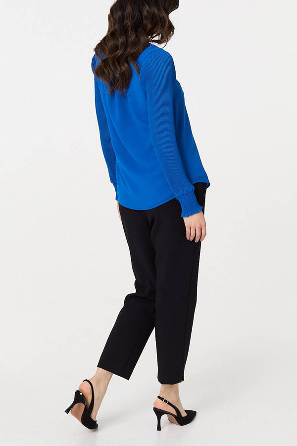 COBALT BLUE | Cut Out Neck Long Sleeve Blouse