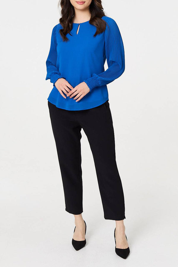 COBALT BLUE | Cut Out Neck Long Sleeve Blouse
