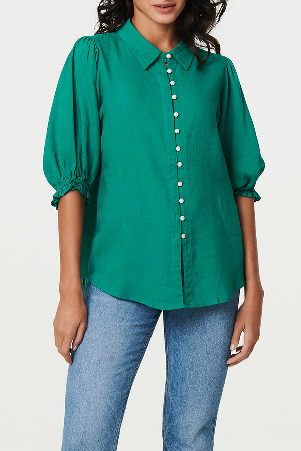 EMERALD | 3/4 Puff Sleeve Button Detail Shirt