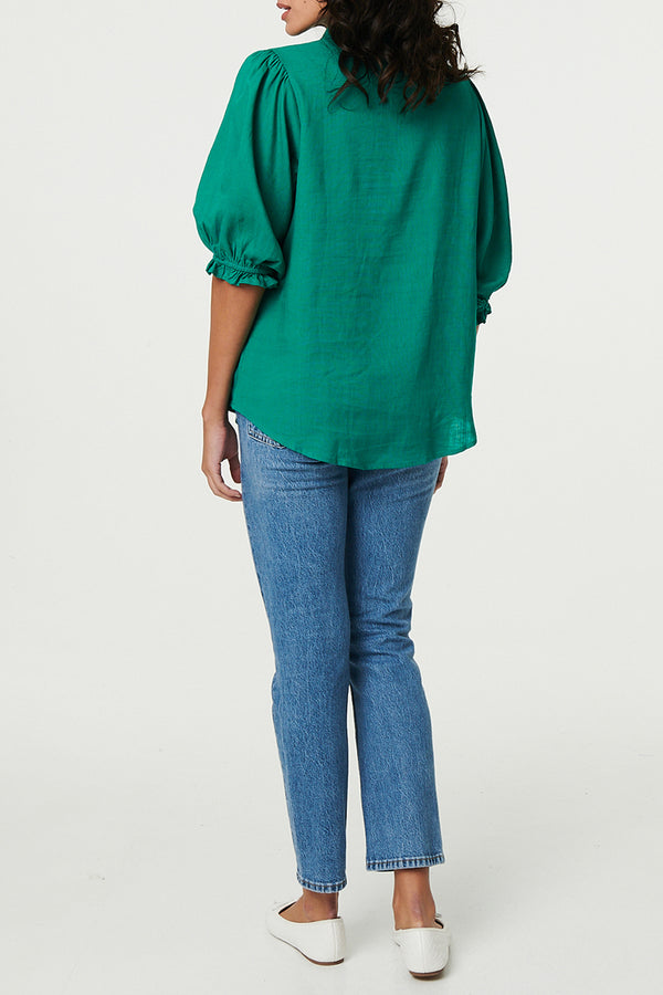 EMERALD | 3/4 Puff Sleeve Button Detail Shirt