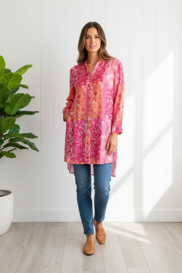 RED | Patchwork Print Tunic Shirt