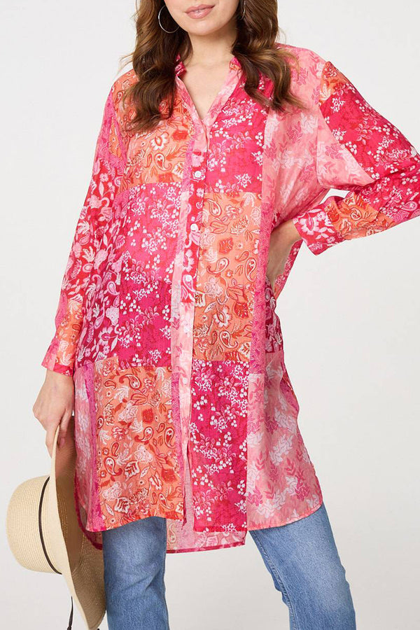 RED | Patchwork Print Tunic Shirt