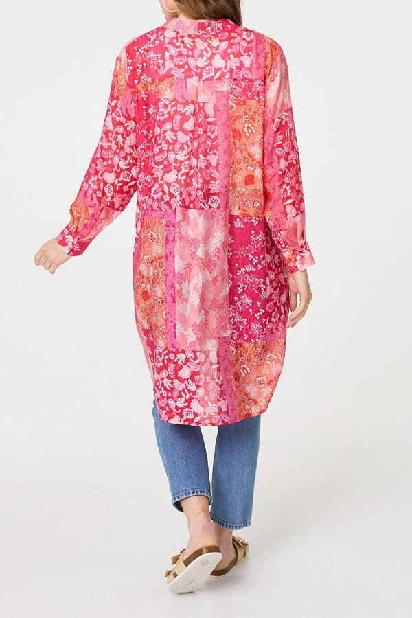 RED | Patchwork Print Tunic Shirt