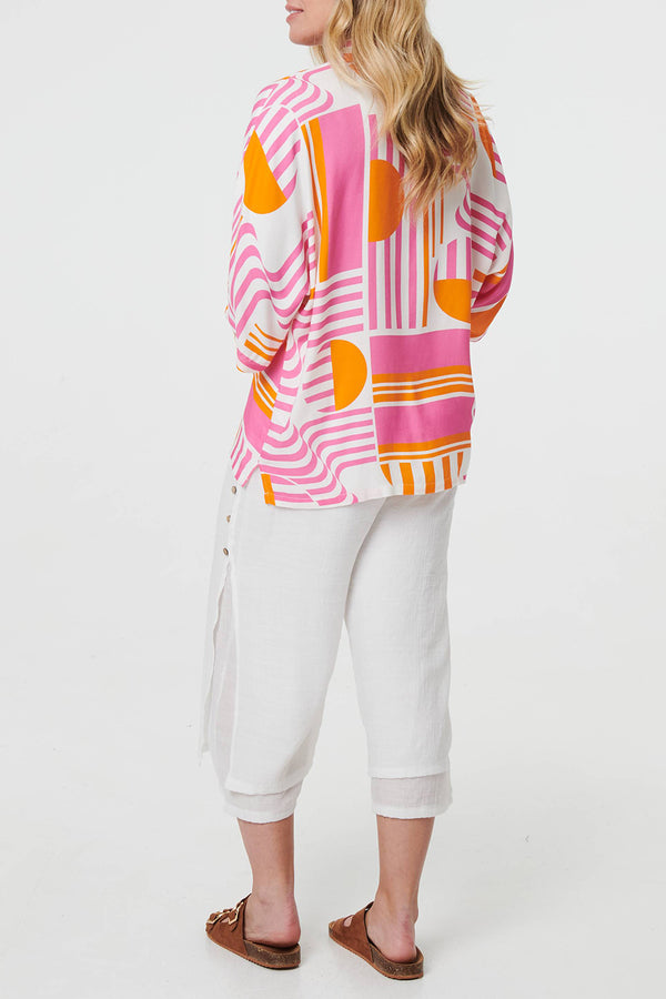 MULTI PINK | Abstract 3/4 Sleeve Relaxed Shirt