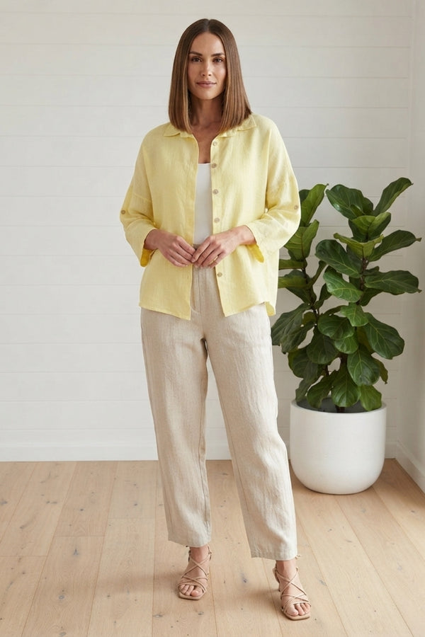 Relaxed Long Sleeve Collared Shirt| YELLOW