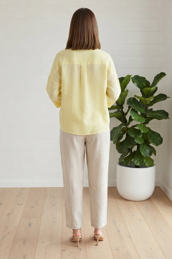 Relaxed Long Sleeve Collared Shirt| YELLOW