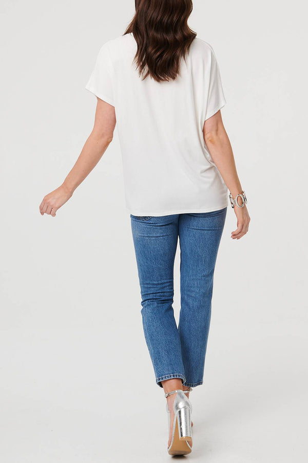 Sparkly Geo Print Short Sleeve T-Shirt| WHITE