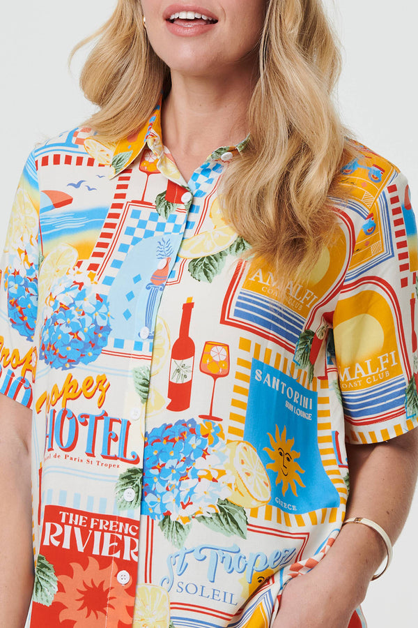 MULTI ORANGE | Printed Short Sleeve Relaxed Shirt