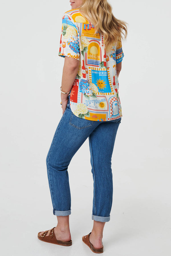 MULTI ORANGE | Printed Short Sleeve Relaxed Shirt