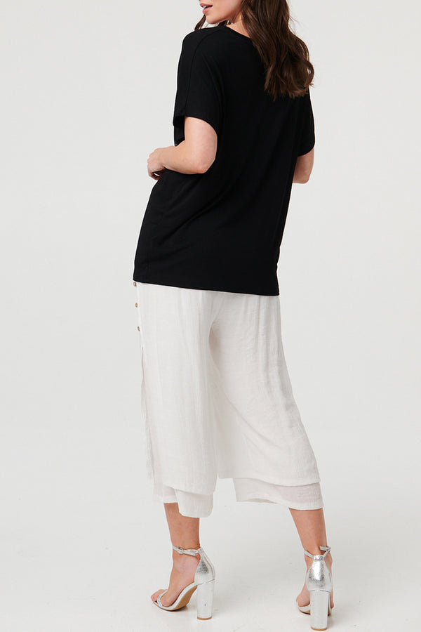 Sparkly Heart Detail Relaxed T-Shirt| BLACK