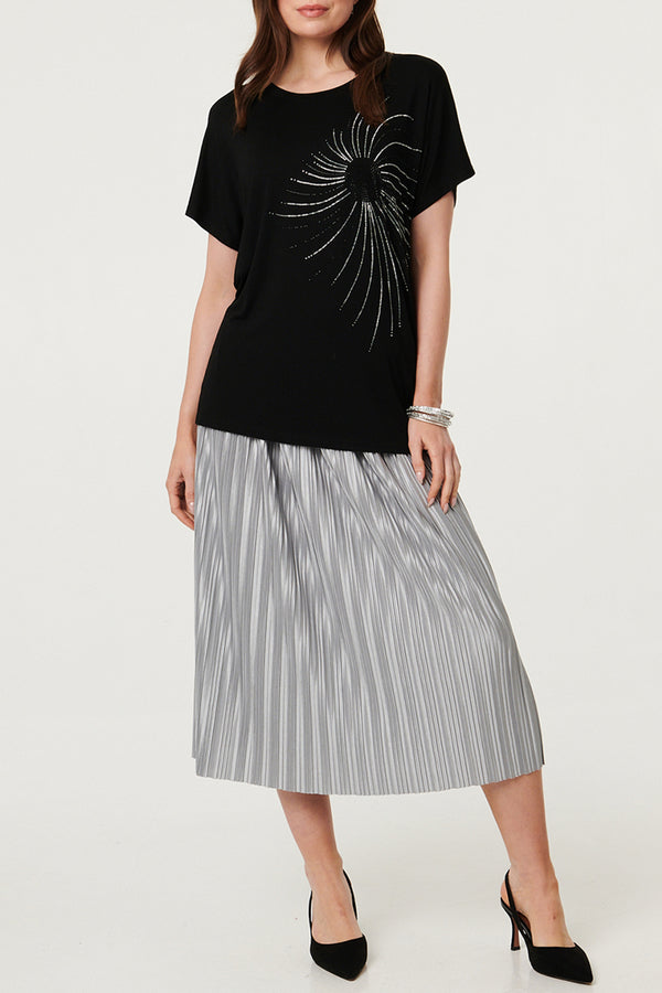 Sparkly Graphic Print Relaxed T-Shirt| BLACK