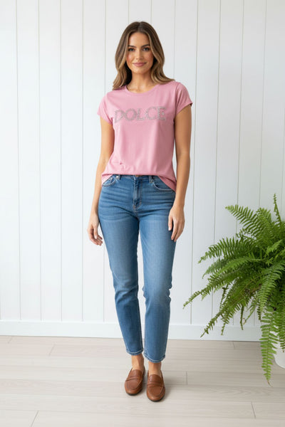 Sequin Dolce Print Short Sleeve T-Shirt| PINK