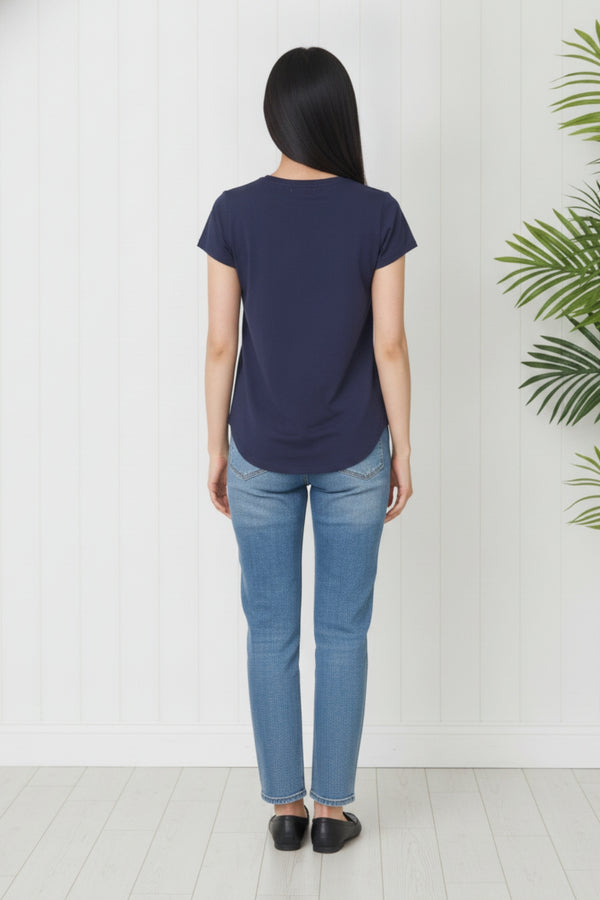 Embellished Graphic Print Capri T-Shirt| NAVY