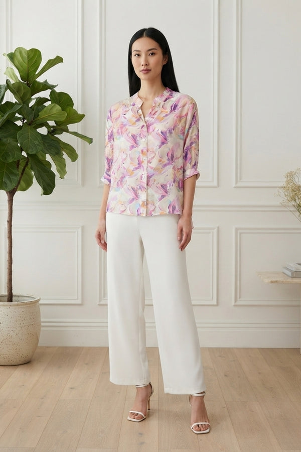 Abstract Curve Hem 3/4 Sleeve Blouse| PINK
