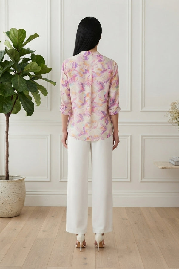 Abstract Curve Hem 3/4 Sleeve Blouse| PINK