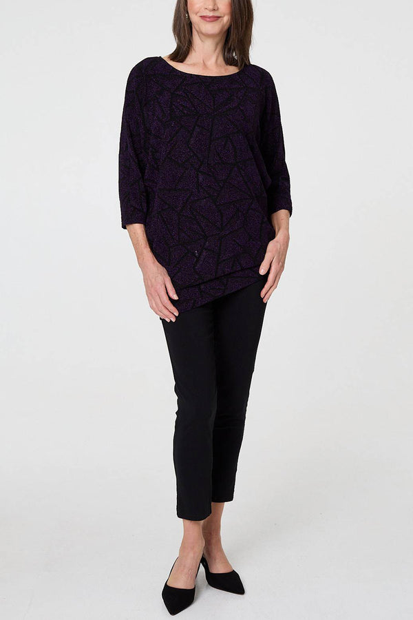 PURPLE | Sparkly Textured 3/4 Batwing Sleeve Top