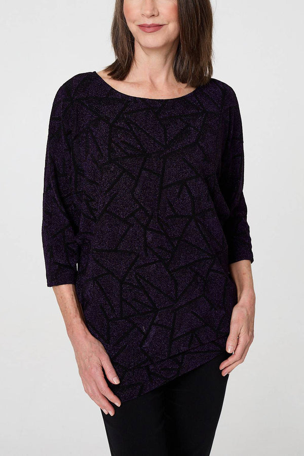 PURPLE | Sparkly Textured 3/4 Batwing Sleeve Top
