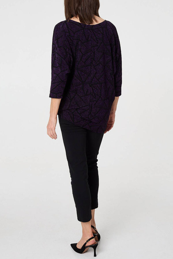 PURPLE | Sparkly Textured 3/4 Batwing Sleeve Top