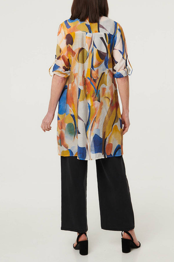 Abstract Semi Sheer Longline Shirt| YELLOW