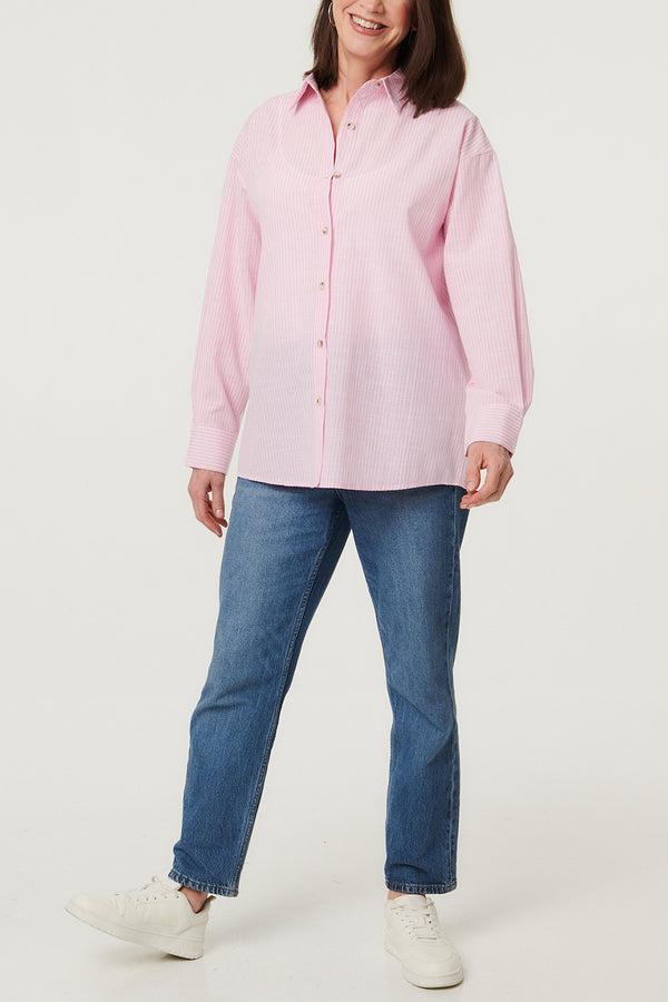 Pinstriped Long Sleeve Relaxed Shirt| PINK
