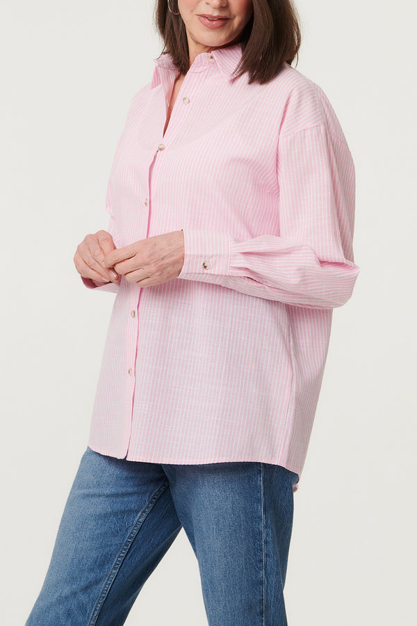 Pinstriped Long Sleeve Relaxed Shirt| PINK