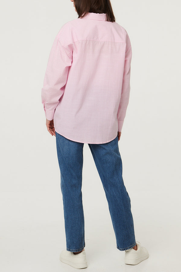 Pinstriped Long Sleeve Relaxed Shirt| PINK