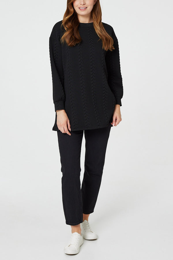 BLACK | Textured Longline Relaxed Jumper