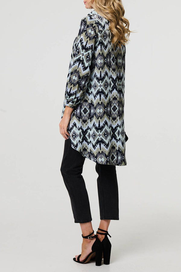 MULTI BLACK | Printed Long Sleeve High Low Shirt