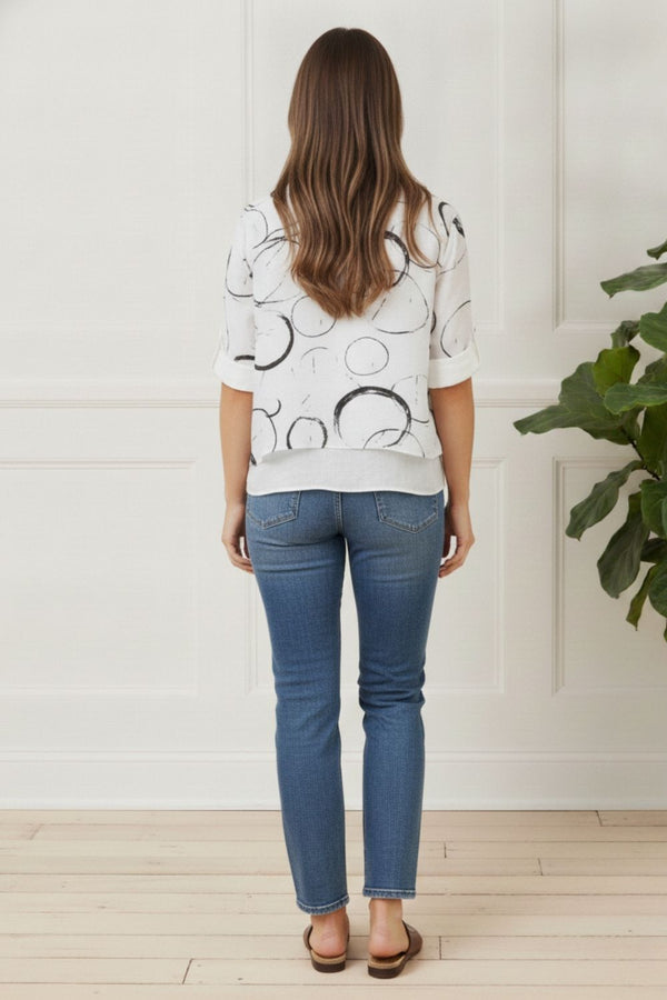 Abstract Print Layered Relaxed Tunic Top | WHITE